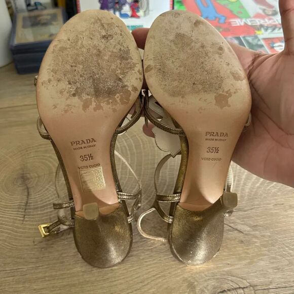 Vintage Women's Prada Milano Leather Gold Leaf High Heels Size 35.5 EU / 5 US - Picture 4 of 5